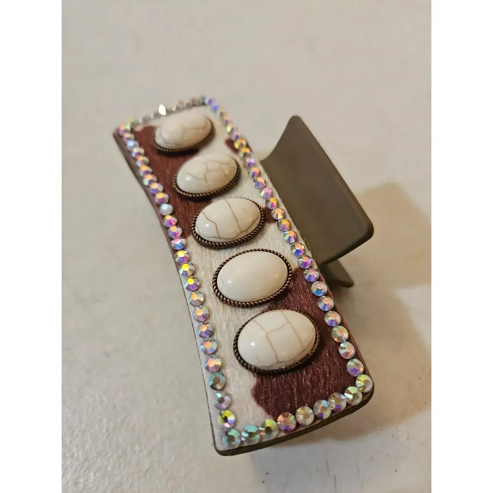 Western Cowhide Rhinestone Hair Claw Clip